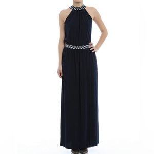 Michael Kors navy blue navy dress with embellished collar and waist